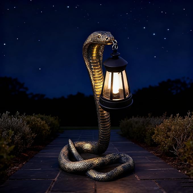 Solar Garden Outdoor Statues Snake with Solar Lights Outdoor Chrismtas Decorations - Lawn Decor Snake Statue for Patio, Balcony, Yard Ornament - Unique Housewarming Gifts（11.22" Brass Color
