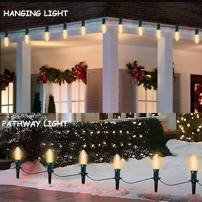 C9 Led Christmas Pathway Lights Outdoor, 38Ft 25 LED C9 Warm White Pathway Marker Stakes, Connectable Christmas Walkway Lights UL Listed for Yard Lawn Sidewalk Driveway Decorations