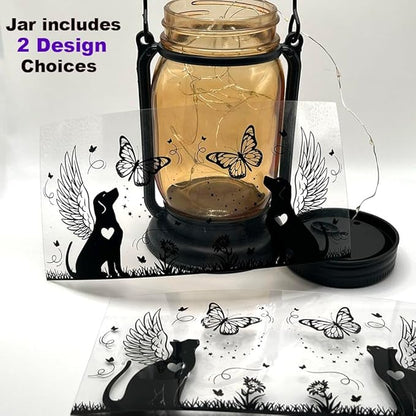 iHeartDogs Angel Dog or Cat Memorial Mason Jar Solar Light - Outdoor Hanging Lantern, Garden Stake, Solar Powered, Garden Decor - Warm Light
