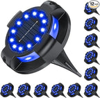 12-Pack Blue In-Ground Solar Lights, Flat LED Walkway