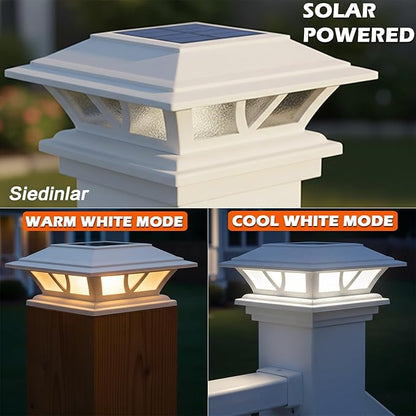 SIEDiNLAR Solar Post Lights Outdoor 2 Modes LED Fence Deck Cap Light for 4x4 5x5 6x6 Posts Garden Patio Decoration Warm White/Cool White Lighting White (6 Pack)