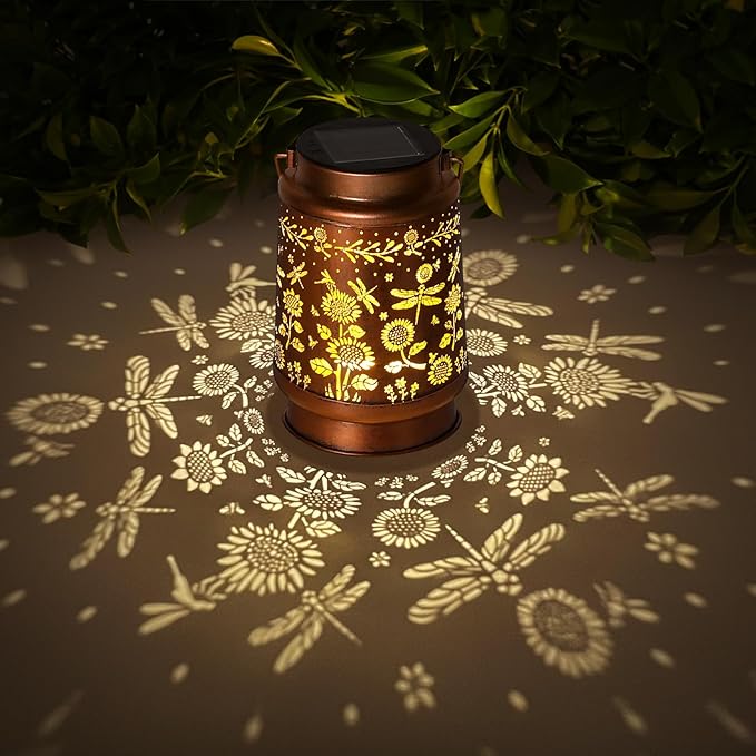 Solar Lanterns Outdoor Waterproof Garden Decor Christmas Gifts for Women Mom Birthday Gifts Ideas Metal Bird Decorative LED for Patio Pathway Landscape Walkway Terrace Balcony Lawn Yard(Dragonfly)