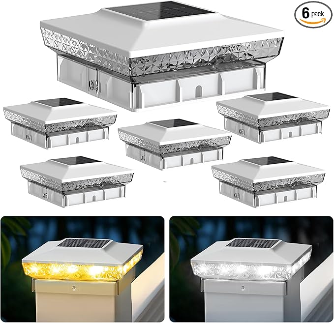 6-Pack Solar Post Cap Lights, Cool White Waterproof