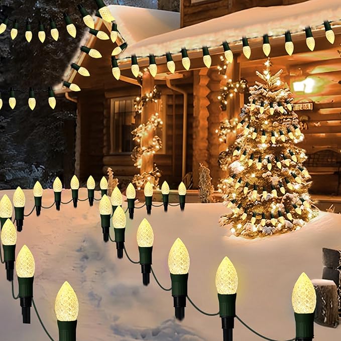 Solar Christmas Pathway Lights Outdoor, 20 LED C9 With 20 Stakes, 23FT Decorations Strawberry String for Roof Yard Patio Walkway Driveway, Warm White