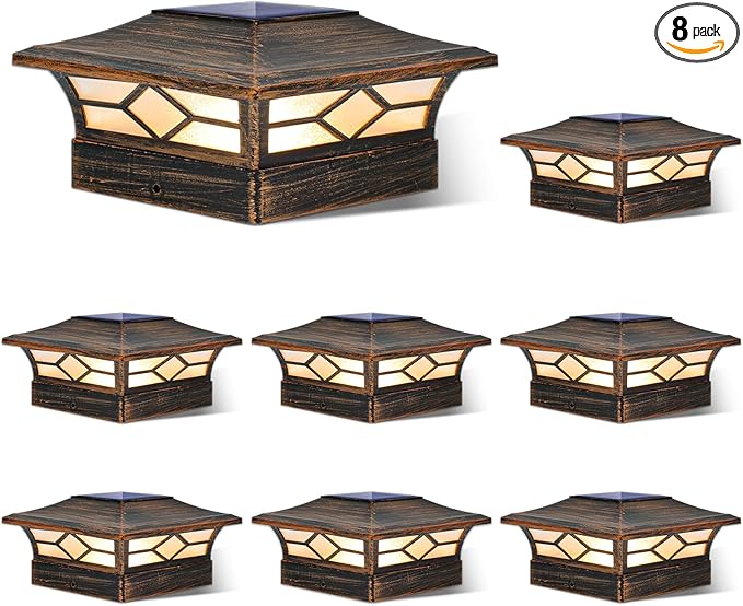 8-Pack Upgraded Solar Post Cap Lights for Patio, LED