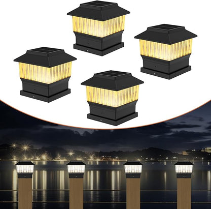 Solar Post Cap Lights 4 Pack, Modern #2: Fits True 4x4 Vinyl & 5x5 Wood Posts, 3 Color Temperature, 50 Lumen Waterproof Outdoor Lights for Deck Fence, Matte Black