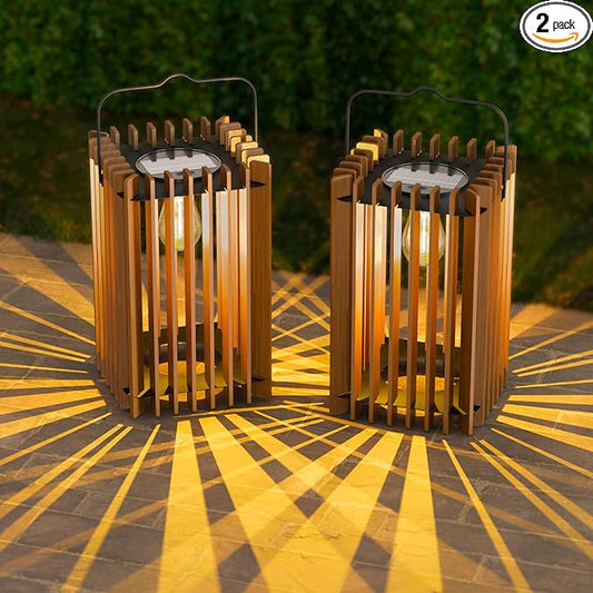 2-Pack Solar Lanterns Outdoor Hanging Portable Table Top Decorative Lamp DIY Lantern Lights Water-Resistant for Outside Patio Yard Garden Porch