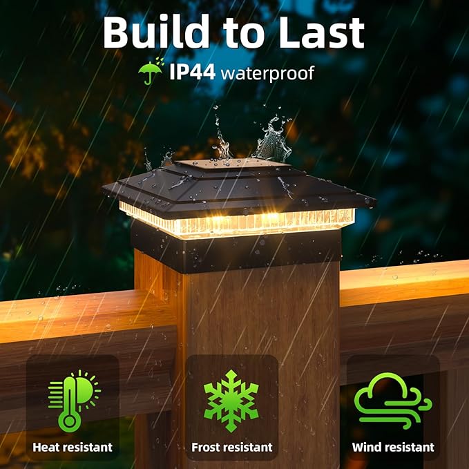 Solar Post Cap Lights Outdoor 16pack, Waterproof Fence Post Lights for 4x4 5x5 6x6 Wood/Vinyl Posts, Black Solar Deck Post Lights with 2 Color Modes Decorate Garden Patio Porch Backyard