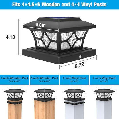 VOLISUN Solar Post Cap Lights Outdoor, Solar Powered Fence Cap Lights for 4x4 Vinyl/Wood, Black Waterproof Solar Deck Post Light 4Pack Cool/Warm for Garden Patio Porch