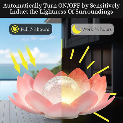 Solar Light Outdoor, Metal Glass Decorative Waterproof Garden Light LED Solar Flower Lights for Patio, Lawn,Walkway,Tabletop,Ground
