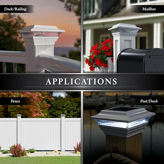 Classy Caps SL211W 4x4 Imperial Solar Post Cap, White – High-Performance LED Lights, Durable Cast Aluminum, Warm and Cool Light Modes, Fits 4"x4" or 3.5"x3.5" Posts, Ideal for Decks, Fences