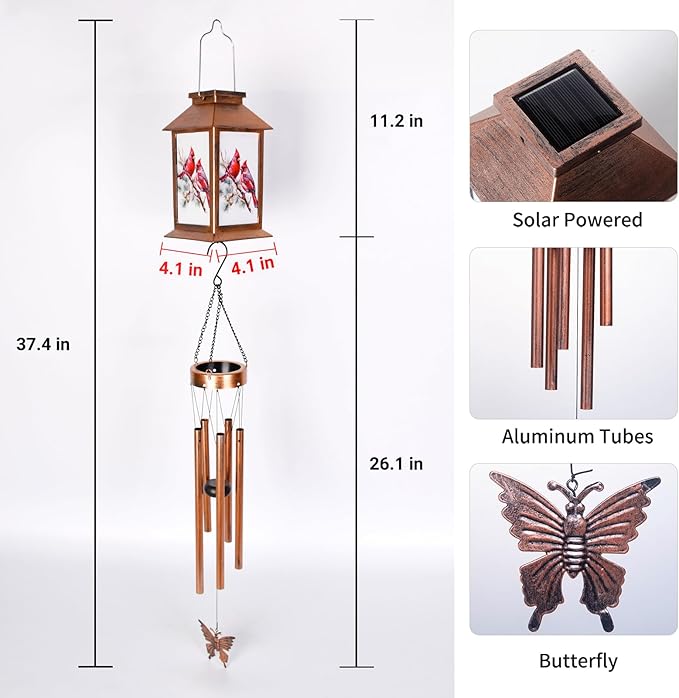 Sparrow Lighten House Wind Chimes with Lantern & Pagoda Roof - Durable Outdoor Wind Chime Decor for Porch, Balcony, Yard - Calming Wind Bells for mom，Friend，Sister，Grandma