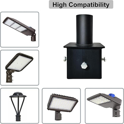 Tenon Adapter for 5 inch OD Square Pole Mount with 2-3/8 Round Adapter, I.D 4.5” Square Pole Mount Light Fixture Mounting Bracket, Outdoor Mount Bracket for Parking Lot Light, Shoebox Light