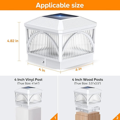LETMY 4 Pack Solar Flame Post Cap Lights Outdoor- Flickering Flame & Warm Light 4x4 Fence Post Solar Lights Outdoor Waterproof for Fence, Garden, Yard, Deck, Patio Decor, 4X4 Vinyl Wooden Posts(White)