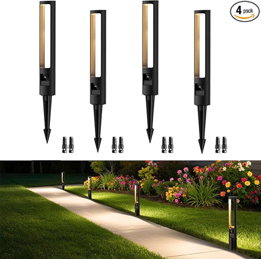 MEIKEE 5W Low Voltage Pathway Lights, 2700K 250LM LED Landscape Lighting, Auto On/Off, 12-24V, Aluminum Waterproof Outdoor Path Lights with Connectors for Garden Walkway Yard 4 Pack