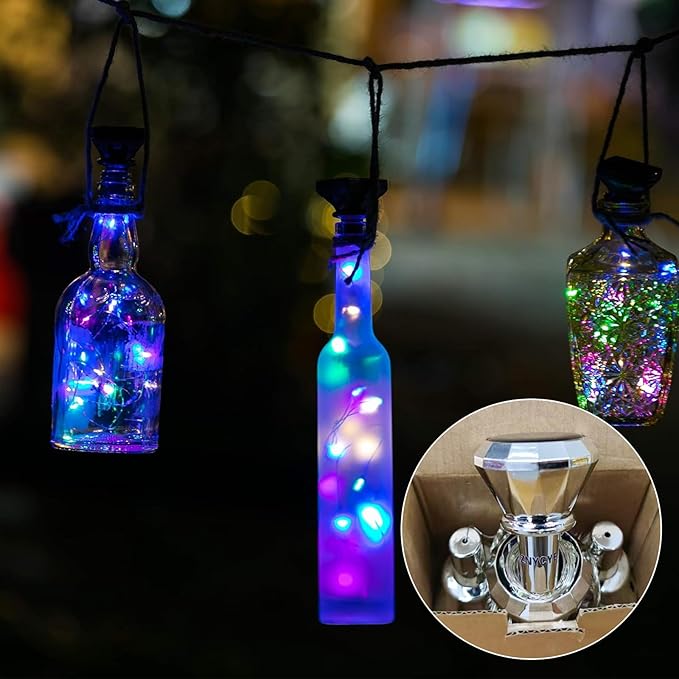 ZNYCYE Upgraded 8 Pack Solar Powered Wine Bottle Lights 20 LED Colored Starry Cork Light Fairy Cork String Craft Lights for Wedding Christmas Outdoor Holiday Garden Decor (Multi Color)