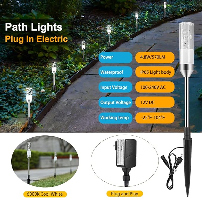 Solar Yard Path Lights 6-Pack, IP65 Waterproof