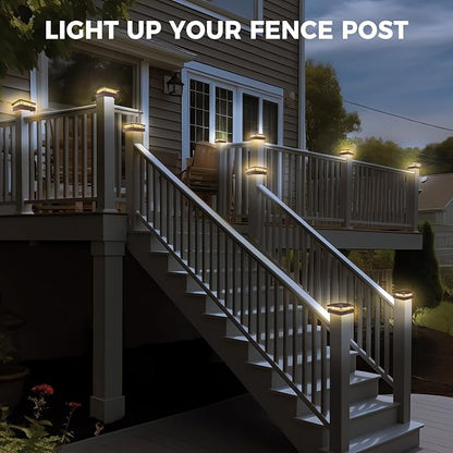 Peasur 4x4 Solar Post Cap Lights Outdoor with 3 Modes, 16 Packs Brown Fence Deck Light Solar Powered Waterproof, Wood/Vinyl Post Caps Lights for Yard Garden Porch Railing Outside