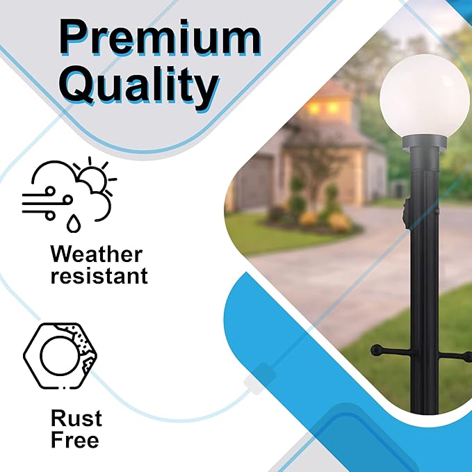 Ciata Lamp Posts Outdoor Lighting, Light Pole, Weather Resistant Outdoor Light Fixture Aluminum Lantern Post with Ladder Rest and Decorative Spheres, Outdoor Rated, 84 Inches in Textured Black Finish