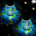 Mosaic Solar Hanging Lanterns 2-Pack, Rustic Backyard Decor