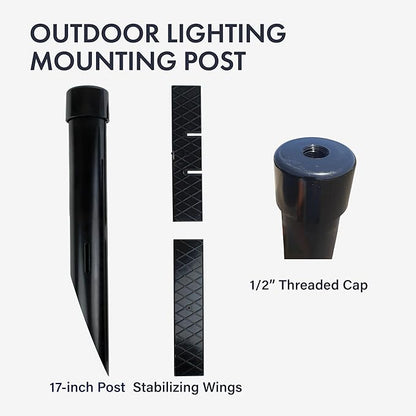 Newhouse Lighting MPOST17 2.5-Inch Outdoor Mounting Post with Cap and Stabilizing Wings for Landscape Flood Lights, Black, 17.63