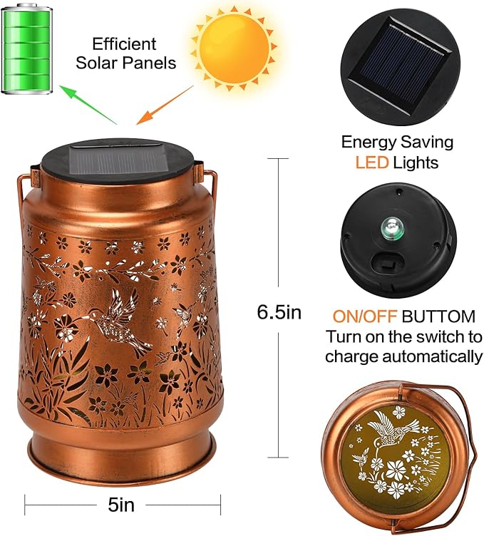 2 Pack Hummingbird Christmas Gifts Solar Lanterns Outdoor Waterproof Garden Decor Birthday Gifts for Women Mom Hanging Solar Lights Outdoor for Patio Pathway Landscape Walkway Terrace Balcony Yard