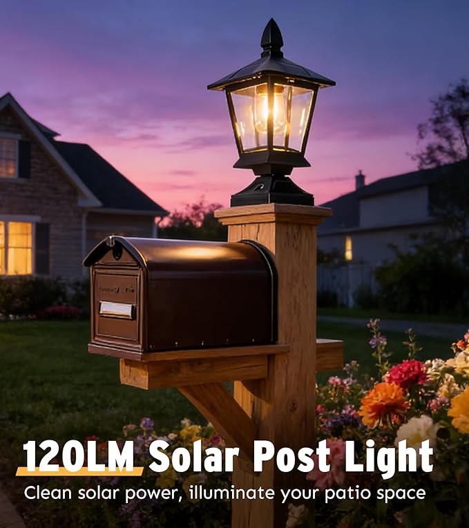 Solar Post Lights Outdoor, 120LM Solar Post Cap Lights, 3000K Solar Light Post, IP65 Waterproof Post Solar Lights for Fence, Deck, Yards, Post Decor (2 Pack)