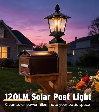 Solar Post Lights Outdoor, 120LM Solar Post Cap Lights, 3000K Solar Light Post, IP65 Waterproof Post Solar Lights for Fence, Deck, Yards, Post Decor (2 Pack)