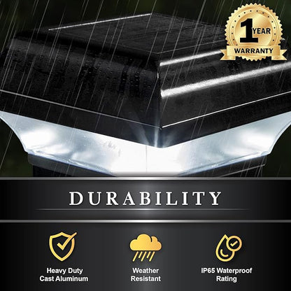 Classy Caps Imperial Solar Post Cap - Black SLO82B – Fits 2"x2", 2.25"x2.25", and 2.5"x2.5" Post Sizes, High-Performance Solar LED, Durable Cast Aluminum Construction, Warm & Cool Light Modes