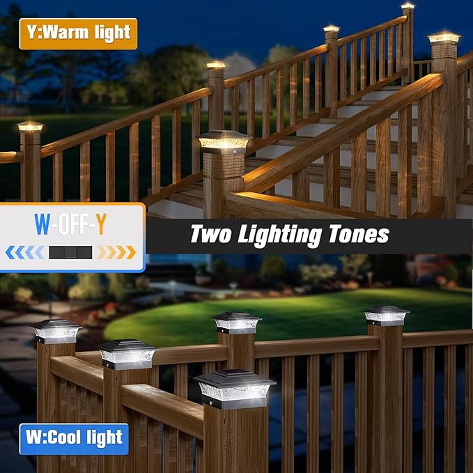 6-Pack Solar Post Cap Lights, Cool White Waterproof