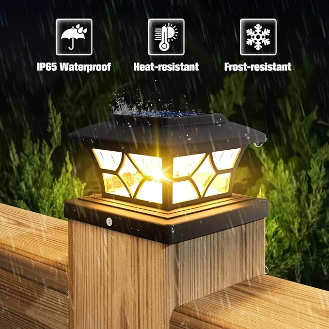VOLISUN Solar Post Cap Lights Outdoor, Solar Powered Fence Cap Lights for 4x4 Vinyl/Wood, Black Waterproof Solar Deck Post Light 8Pack Cool/Warm for Garden Patio Porch