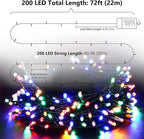 Christmas String Lights, 66ft 200 LED Waterproof Twinkle Lights