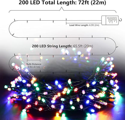 Christmas String Lights, 66ft 200 LED Waterproof Twinkle Lights