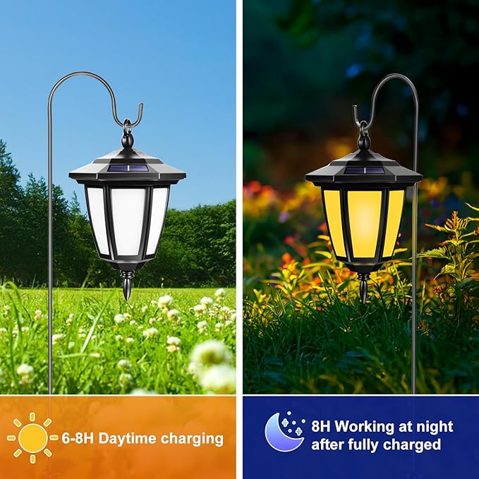 Viewsun 34 Inch Solar Hanging Lights, Shepherd Hook Lights with 4 Lighting Modes Waterproof Outdoor Decorative Solar Lantern Lights for Garden Decor, Patio, Backyard, Pathway, 4 Pack
