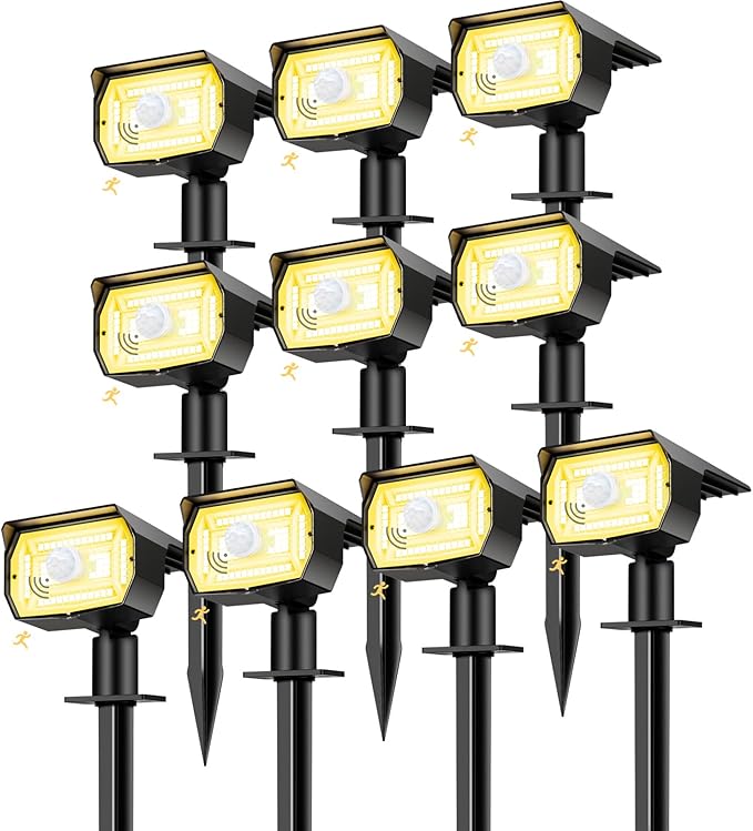 10-Pack Solar Motion Sensor Spotlights, Garden Lights