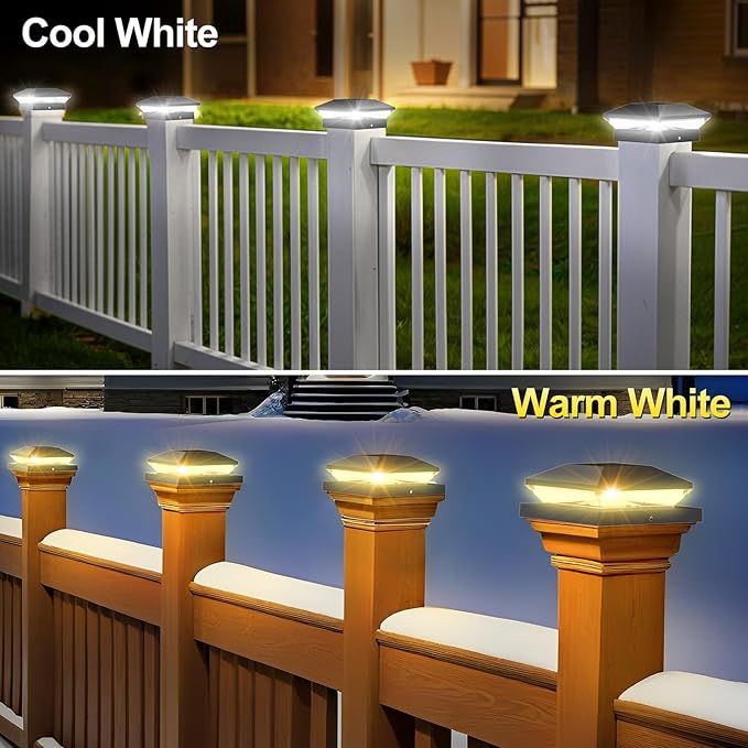 T-SUN Solar Post Cap Lights Outdoor 12 Pack, 2 Modes LED Fence Post Solar Lights Fit for 4x4 5x5 6x6 Vinyl/Wooden Posts, Waterproof Deck Post Lights Solar Powered for Garden Patio Gate Porch