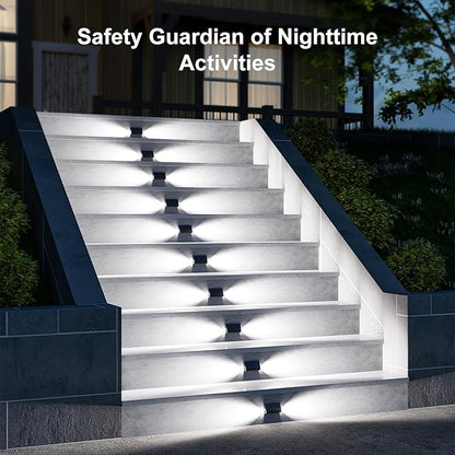 12 Pack Cool White Solar Powered Stair Lights for Outside Waterproof Deck Step Safety LED Ourdoor Decorative Lamp for Porch Railing, Backyard, Patio, Pathway, Garden, Pool, Easy Installation in 1 Min