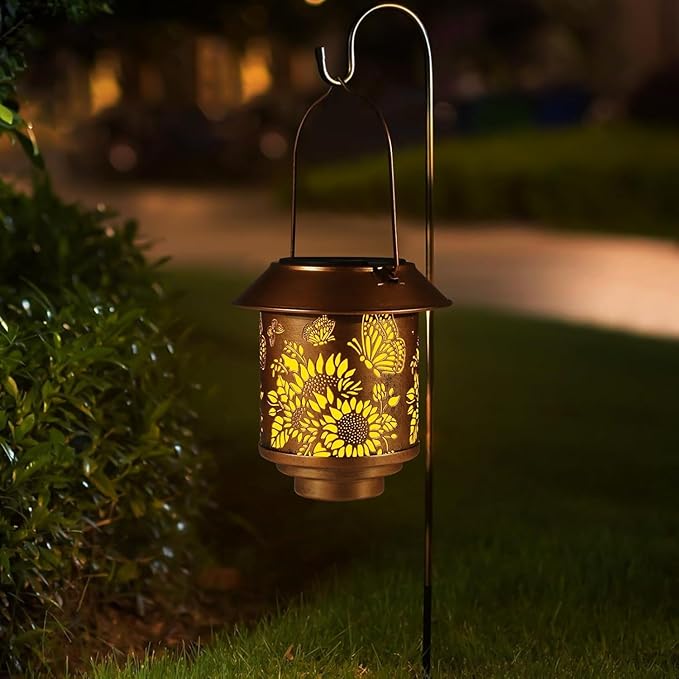 Solar Lantern Outdoor Hanging Sunflower Lights Gifts for Women Mom Metal Garden Decor Outside Waterproof LED Lanterns for Patio(Butterfly)