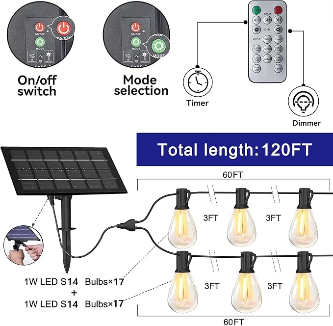 120ft Outdoor Edison String Lights, Weatherproof