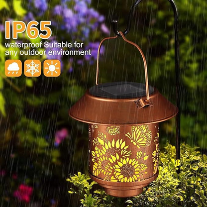Solar Lantern Outdoor Hanging Sunflower Lights Gifts for Women Mom Metal Garden Decor Outside Waterproof LED Lanterns for Patio(Butterfly)