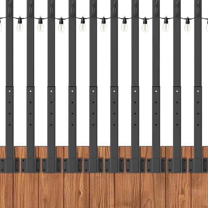 10-Pack Metal String Light Poles, 8ft Deck Stands