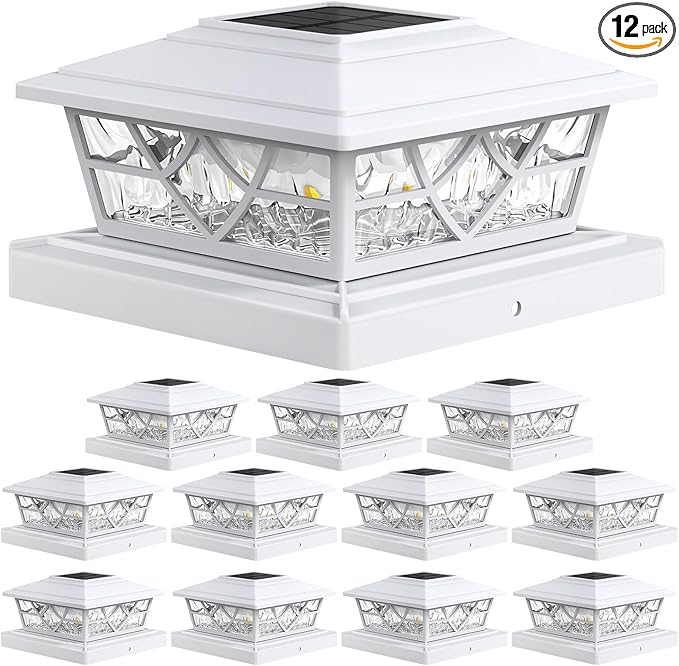 12-Pack Upgraded Solar Post Cap Lights for Patio, LED