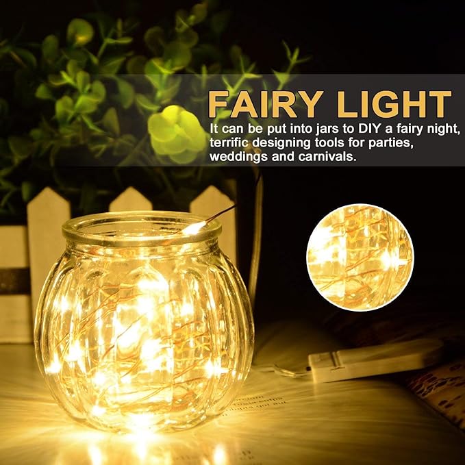XINKAITE LEDs Fairy Lights,String Lights for Indoor&Outdoor Bedroom, Christmas, Parties, Wedding, Centerpiece, Decoration,Battery Operated (10Ft/3M Warm White)