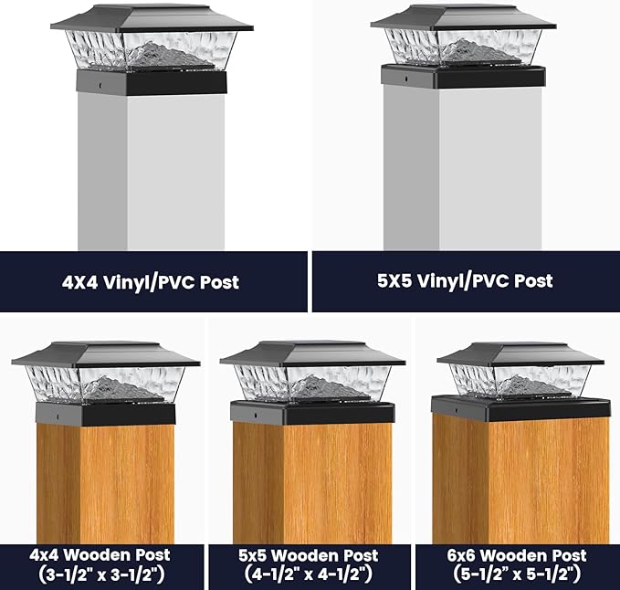 SIEDiNLAR Solar Post Lights Outdoor 12 LEDs 4 Modes Post Cap Light for 4x4 5x5 6x6 Wooden Vinyl Deck Fence Posts Patio Garden Decor, Warm/Cool White Dynamic Lighting (2 Pack, Black)