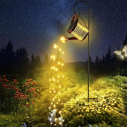 Honoson Solar Watering Can with Lights Solar Outdoor Garden Decor Fairy Water Can Hanging Lantern Landscape Sprinkle Waterproof Twinkle LED Decorative Gift for Women Yard Patio Pathway(Classic Style)