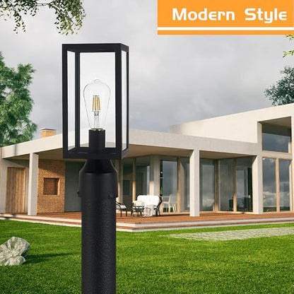 Outdoor Post Light,Waterproof Cast Aluminium Lamp Post Light Fixture,Post Lantern with Pier Mount Base,Matte Black,13.8'',Suitable for Garden,Yard or Driveway,etc