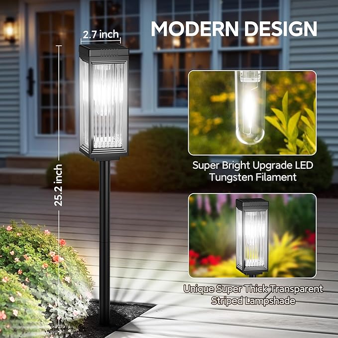 4-Pack Cool White Solar Path Lights, Outdoor Garden LED