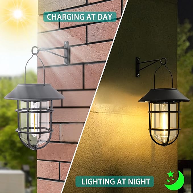 2-Pack Backyard Solar Garden Lanterns, Metal Waterproof LED