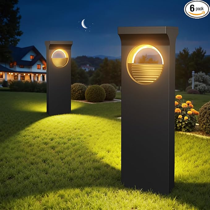 Modern Solar Pathway Lights Outdoor, 6 Pack Upgraded Moon Shaped Landscape Lights - Brighter & Waterproof Solar Powered Decor for Yard, Garden, Path, Walkway Outside Decoration