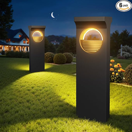 Modern Solar Pathway Lights Outdoor, 6 Pack Upgraded Moon Shaped Landscape Lights - Brighter & Waterproof Solar Powered Decor for Yard, Garden, Path, Walkway Outside Decoration